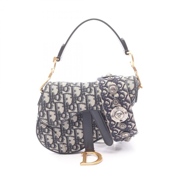 Christian Dior Saddle shoulder hand bag Mini Oblique Jacquard leather navry