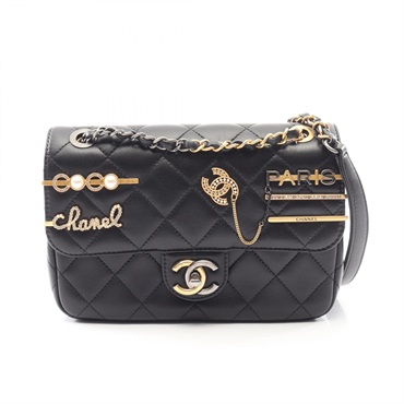 CHANEL Matelasse Clip Coco chain Shoulder Bag AS2979 Lambskin leather Black Used