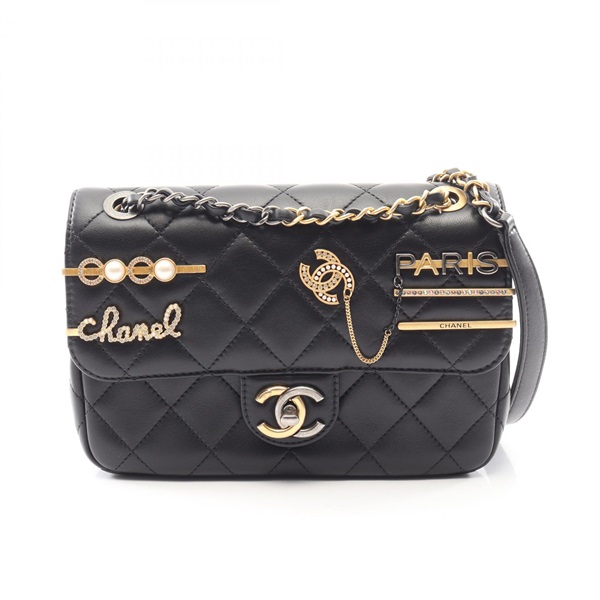 CHANEL Matelasse Clip Coco chain Shoulder Bag AS2979 Lambskin leather Black Used