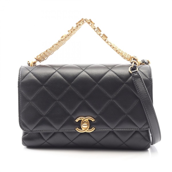 CHANEL Matelasse chian crossbody Shoulder Bag Lambskin Black Used Women GHW