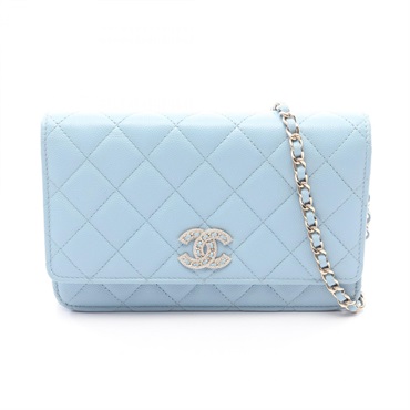 CHANEL 19 chain wallet Shoulder Bag Matelasse AP3516 Calfskin leather Blue GHW