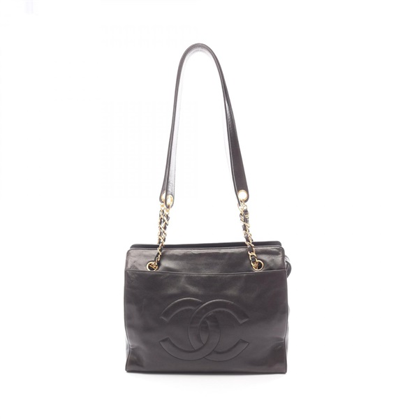 CHANEL COCO Mark Tote chain shoulder Bag Lambskin leather Black Used Women GHW