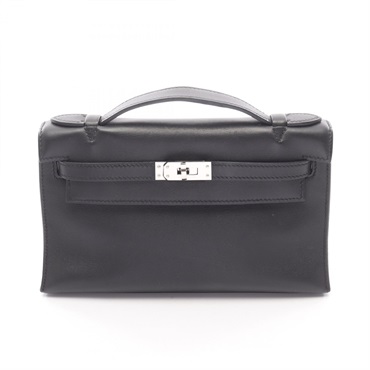 HERMES Pochette Kelly Mini Handbag N Swift leather Black Used SHW