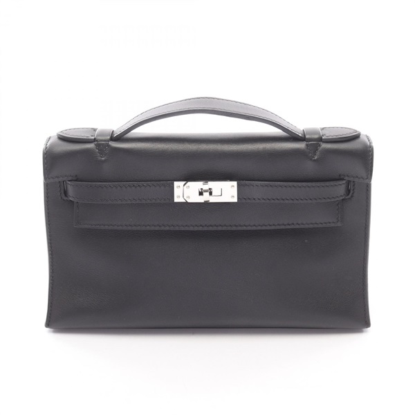 HERMES Pochette Kelly Mini Handbag N Swift leather Black Used SHW