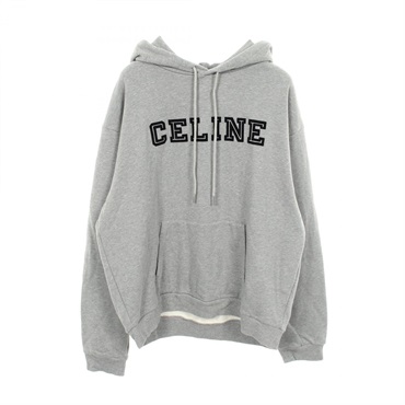 CELINE Flocked logo Hoodie Tops cotton Gray Used mens size XL