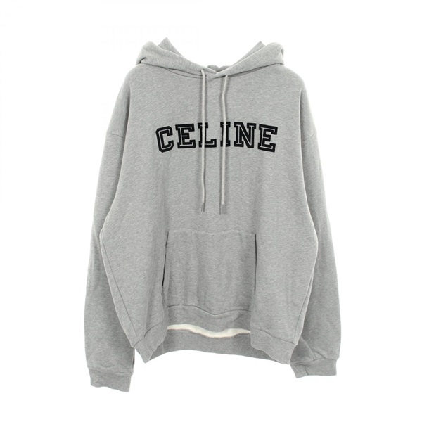 CELINE Flocked logo Hoodie Tops cotton Gray Used mens size XL