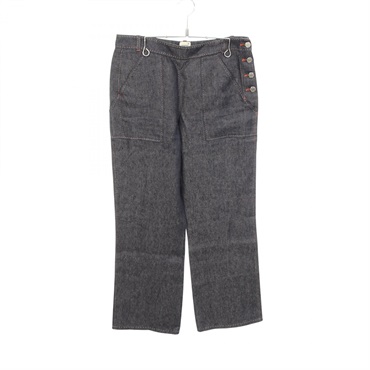 HERMES Sellier Button Stitch Design Denim Pants Jeans #38 PT514 Fabric Navy Used