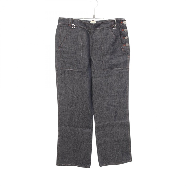 HERMES Sellier Button Stitch Design Denim Pants Jeans #38 PT514 Fabric Navy Used