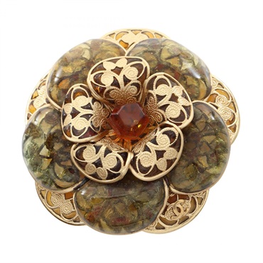 CHANEL Camellia Gripoix Brooch Pin Gold Plated Glass Multicolor Used Women CC