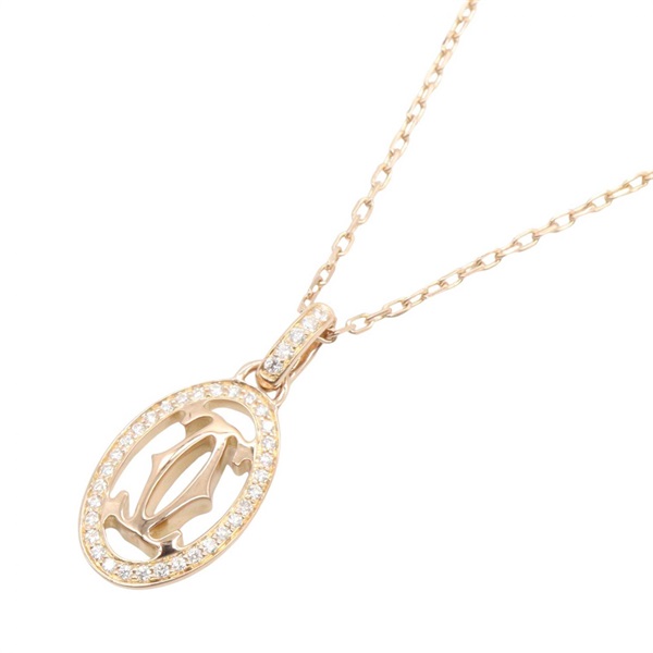 CARTIER Double C Diamond Necklace Pendant 18KPG Pink Rose Gold Used women