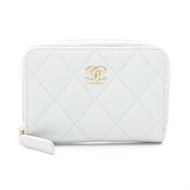 CHANEL Classic Matelasse Zip Coin Purse Wallet AP0216 Calf leather Blue GHW Used