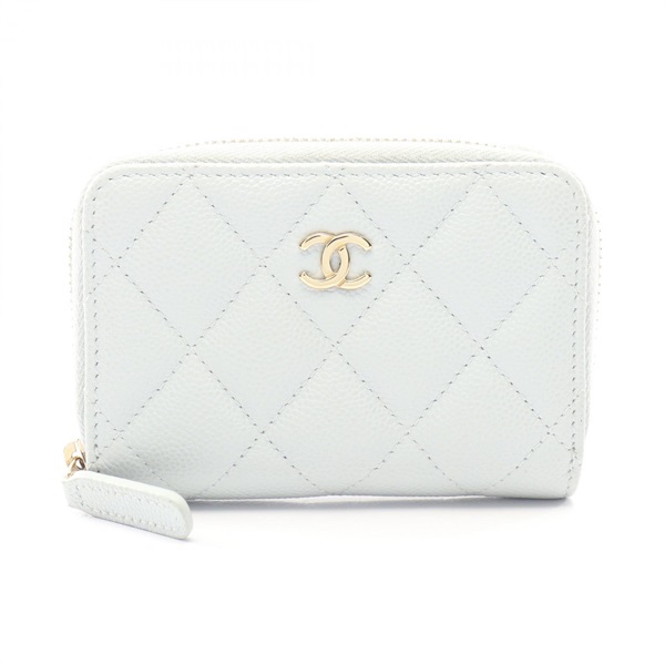 CHANEL Classic Matelasse Zip Coin Purse Wallet AP0216 Calf leather Blue GHW Used