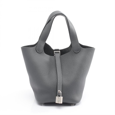 HERMES Picotin Lock PM tote Handbag K Taurillon Clemence Gris Misty SHW