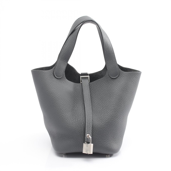 HERMES Picotin Lock PM tote Handbag K Taurillon Clemence Gris Misty SHW