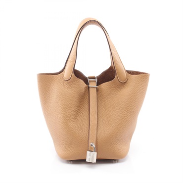 HERMES Picotin Lock PM Handbag K Taurillon Clemence Biscuit Used SHW
