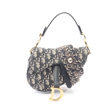 Dior Saddle bag Mini Oblique Shoulder Crossbody canvas leather Beige Navy Used