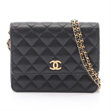 CHANEL Matelasse chain crossbody Shoulder Bag Calfskin leather Black Used GHW