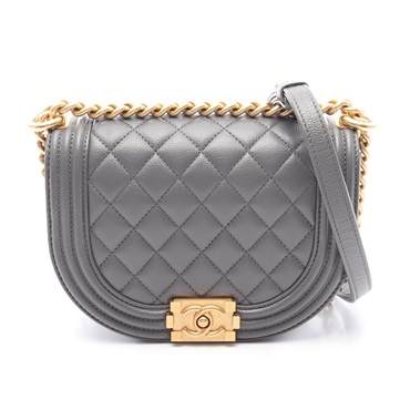 CHANEL Boy Chanel Small Chain Shoulder Handbag AS3350 Calf leather Gray GHW Used