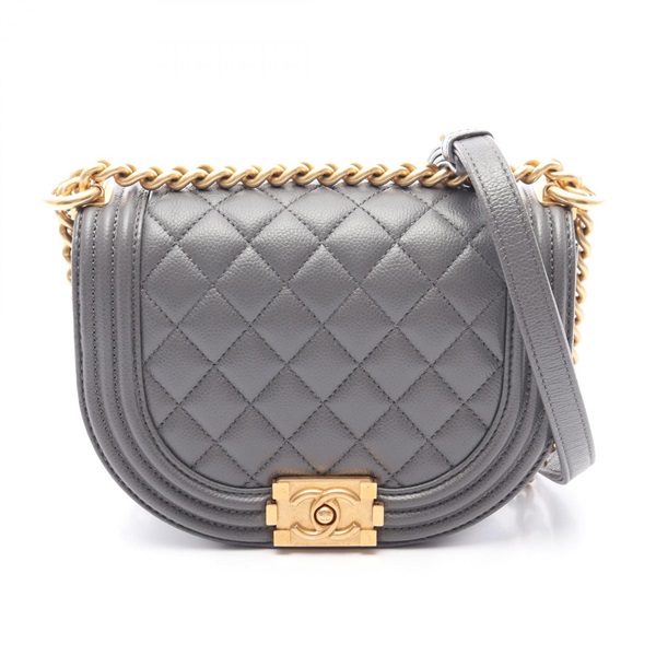 CHANEL Boy Chanel Small Chain Shoulder Handbag AS3350 Calf leather Gray GHW Used