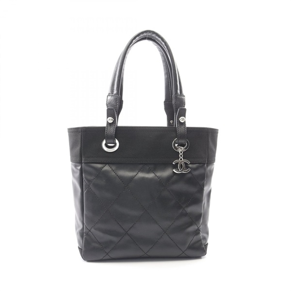 CHANEL Paris Biarritz PM Tote Shoulder Bag A34208 canvas leather Black SHW Used