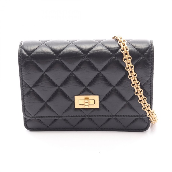 CHANEL 2.55 Matelasse Mini chain crossbody Shoulder Bag Calfskin Black Used GHW
