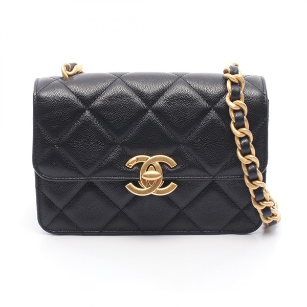 CHANEL Matelasse small flap chain crossbody Shoulder Bag Calfskin leather GHW BK