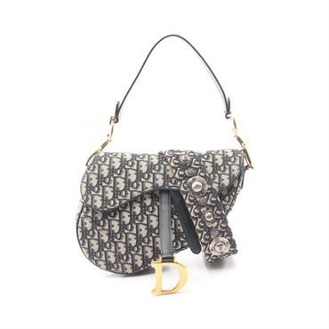 Dior Saddle bag Oblique Jacquard Shoulder Handbag canvas leather Beige Navy Used