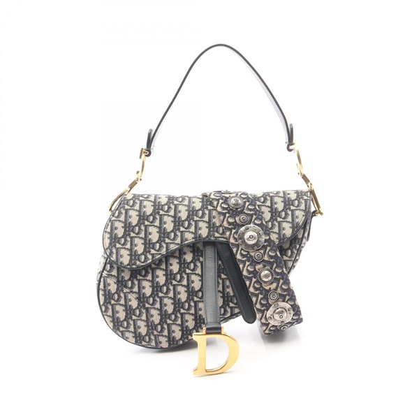 Dior Saddle bag Oblique Jacquard Shoulder Handbag canvas leather Beige Navy Used