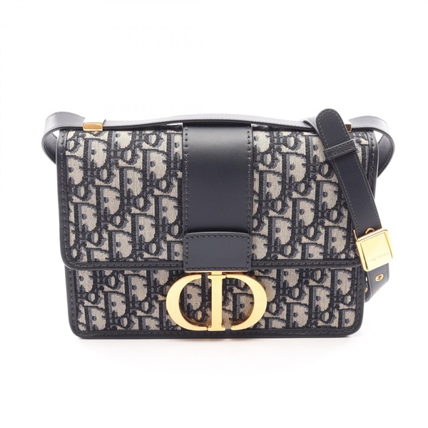 Dior 30 MONTAIGNE Oblique Jacquard Shoulder Bag canvas leather Beige Navy Used