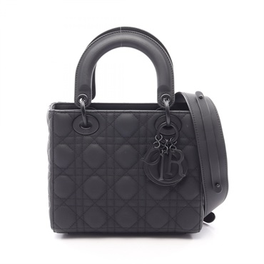 Dior LADY DIOR Small Cannage Shoulder Cossbody Handbag leather Black Used Women
