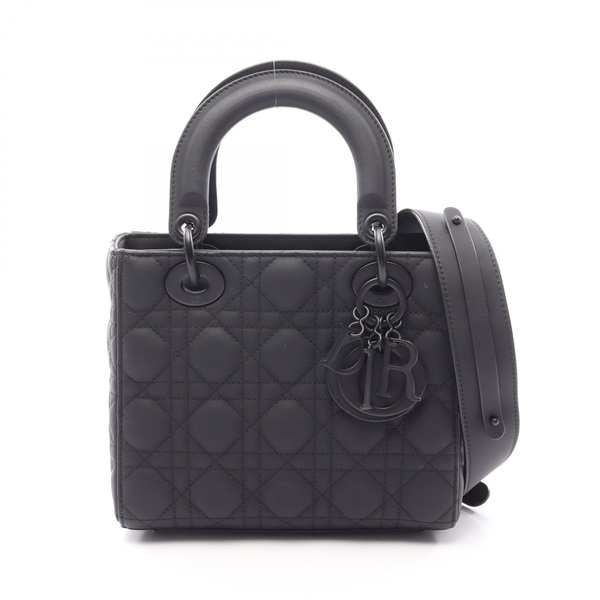 Dior LADY DIOR Small Cannage Shoulder Cossbody Handbag leather Black Used Women