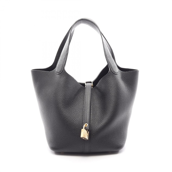 HERMES Picotin Lock MM tote bucket Handbag Taurillon Clemence Black Used GHW