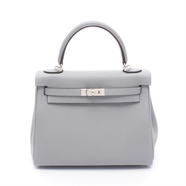 HERMES Kelly 25 Inside Stitched shoulder Handbag G Togo Gris Pantin SHW