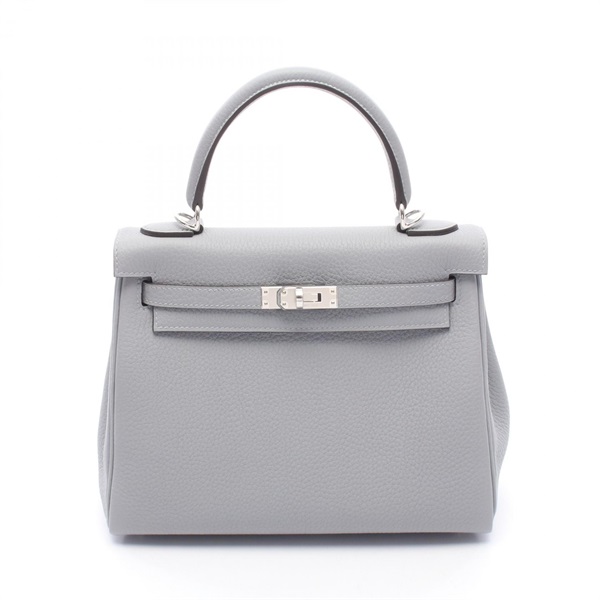 HERMES Kelly 25 Inside Stitched shoulder Handbag G Togo Gris Pantin SHW