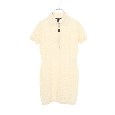 LOUIS VUITTON Monogram Half-Zip Short Sleeve Dress cotton wool Beige Used Women