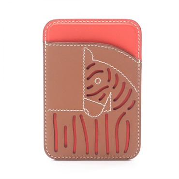 HERMES MagSafe Emane Zebra Card Case Swift leather Orange field Gold Used W