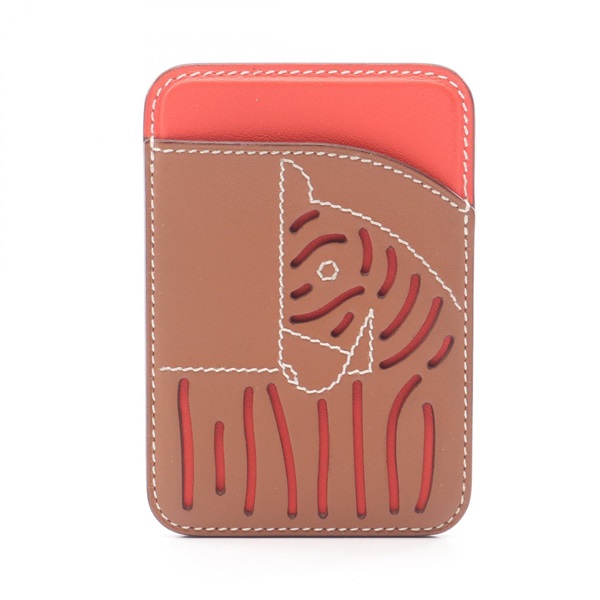 HERMES MagSafe Emane Zebra Card Case Swift leather Orange field Gold Used W