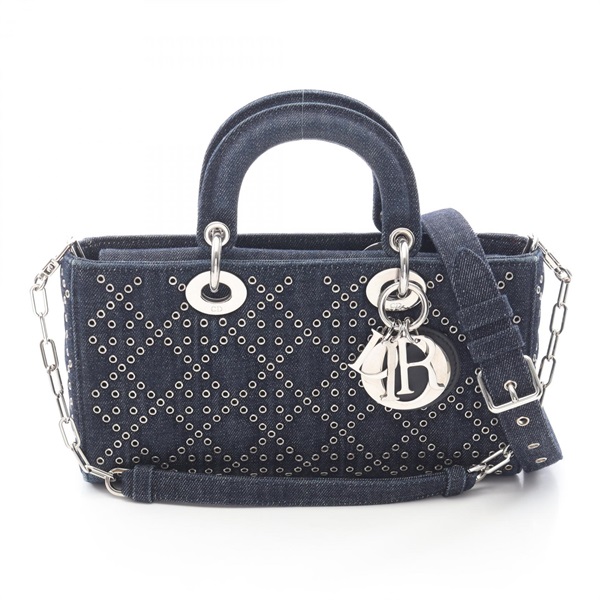 Christian Dior Lady D-Joy Medium 3-Way Handbag denim Navy Used Women