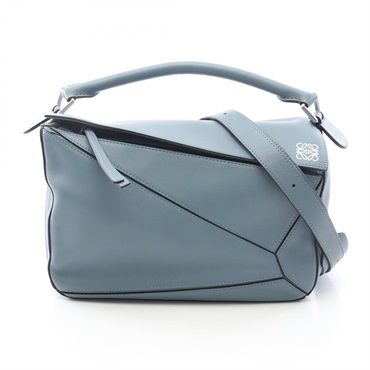 LOEWE Puzzle medium shoulder crossbody Handbag leather Blue Used Women