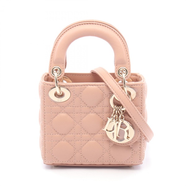 Christian Dior Lady Dior Micro Cannage shoulder Handbag leather Pink Used Women