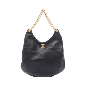 CHANEL Matelasse Hobo Chain Shoulder Bag leather Black Used Women GHW CC Coco