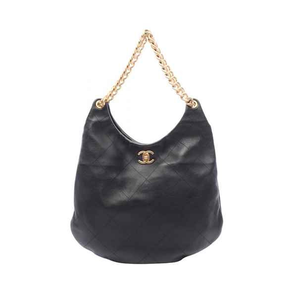 CHANEL Matelasse Hobo Chain Shoulder Bag leather Black Used Women GHW CC Coco
