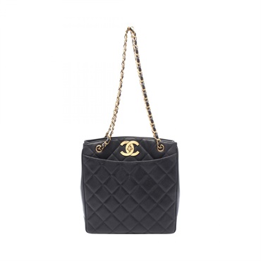 CHANEL Matelasse Chain Shoulder Tote Bag Calfskin leather Black Used Women GHW