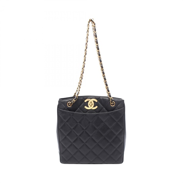 CHANEL Matelasse Chain Shoulder Tote Bag Calfskin leather Black Used Women GHW