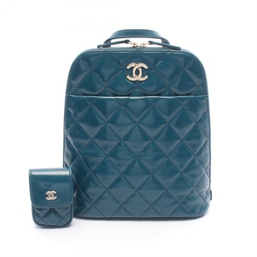 CHANEL Matelasse Rucksack Backpack AS3332 Shiny calfskin Green Used Women GHW CC