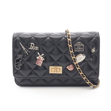 CHANEL Matelasse 2.55 Icon Chain Shoulder Bag A80834 Lamb leather Black Used GHW