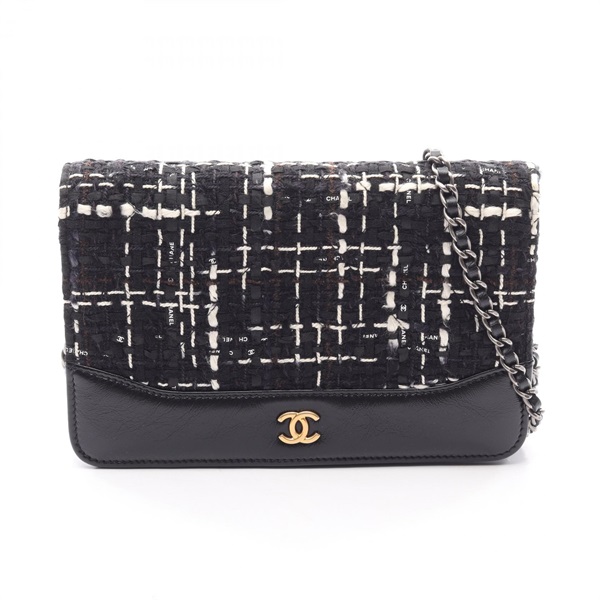 CHANEL Matelasse Chain Shoulder Crossbody Bag Fabric leather Black GHW Used CC