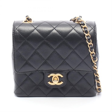 CHANEL Matelasse Small Flap Chain Shoulder Crossbody Bag leather Black GHW Used