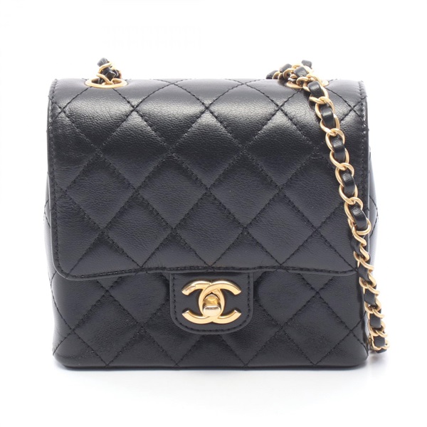 CHANEL Matelasse Small Flap Chain Shoulder Crossbody Bag leather Black GHW Used