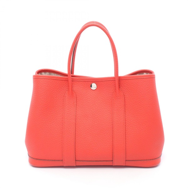 HERMES Garden party TPM Tote hand Bag X Country leather Rouge pivoine Used SHW